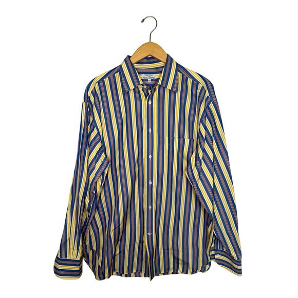 Maus & Hoffman Striped Long Sleeve Button Down Shirt Men’s XL Blue Yellow Italy - Picture 1 of 5